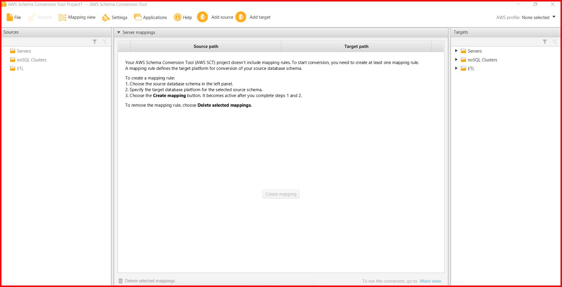 Picture showing the new project created in AWS schema conversion tool